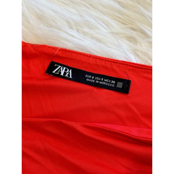 ZARA Asymmetric One Shoulder Draped Ruffle Bodycon Midi Dress in Red - Picture 9 of 11